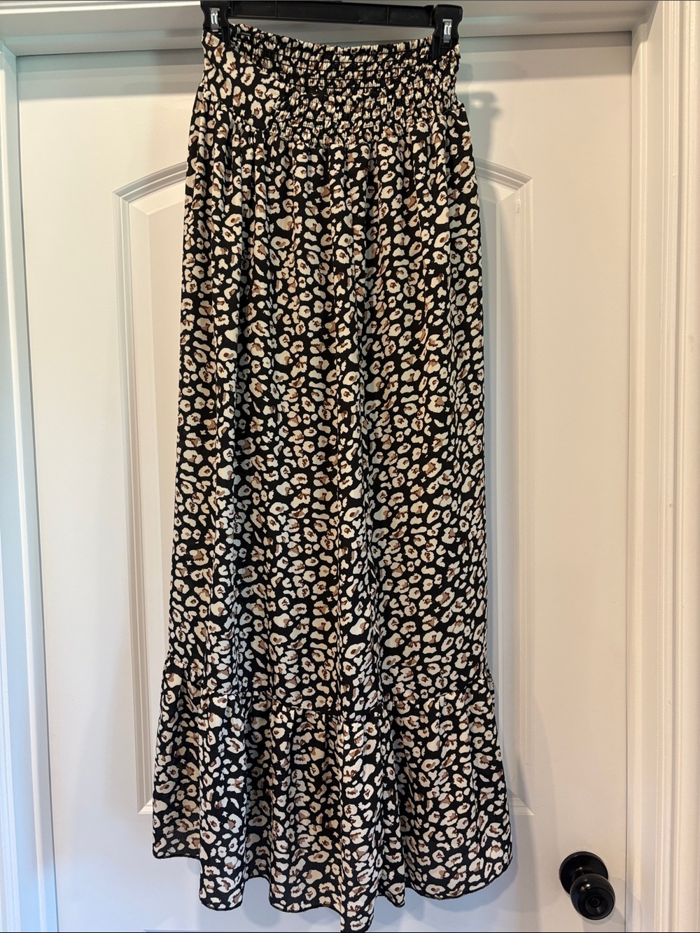 Black and Cream Leopard Print Maxi Skirt
